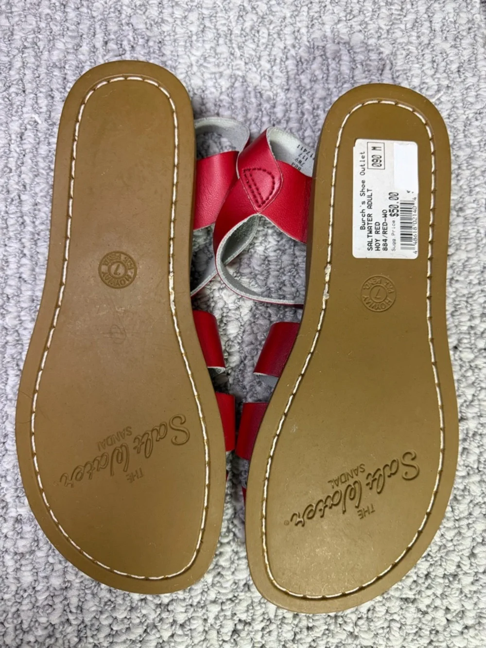 Red Saltwater Sandals by HOY Women Size 7 Leather-Ankle-Strap-Vintage Boho Style - Picture 4 of 7